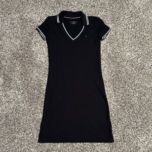 EUC Tommy Hilfiger Black Polo V-Neck Mini Dress with White Trim Size XXS
